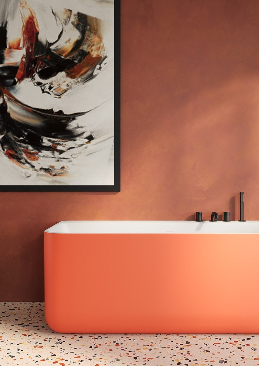 Vasca parete compatta Oasi Small colorata arancione con rubinetteria design - Atlantico Milano