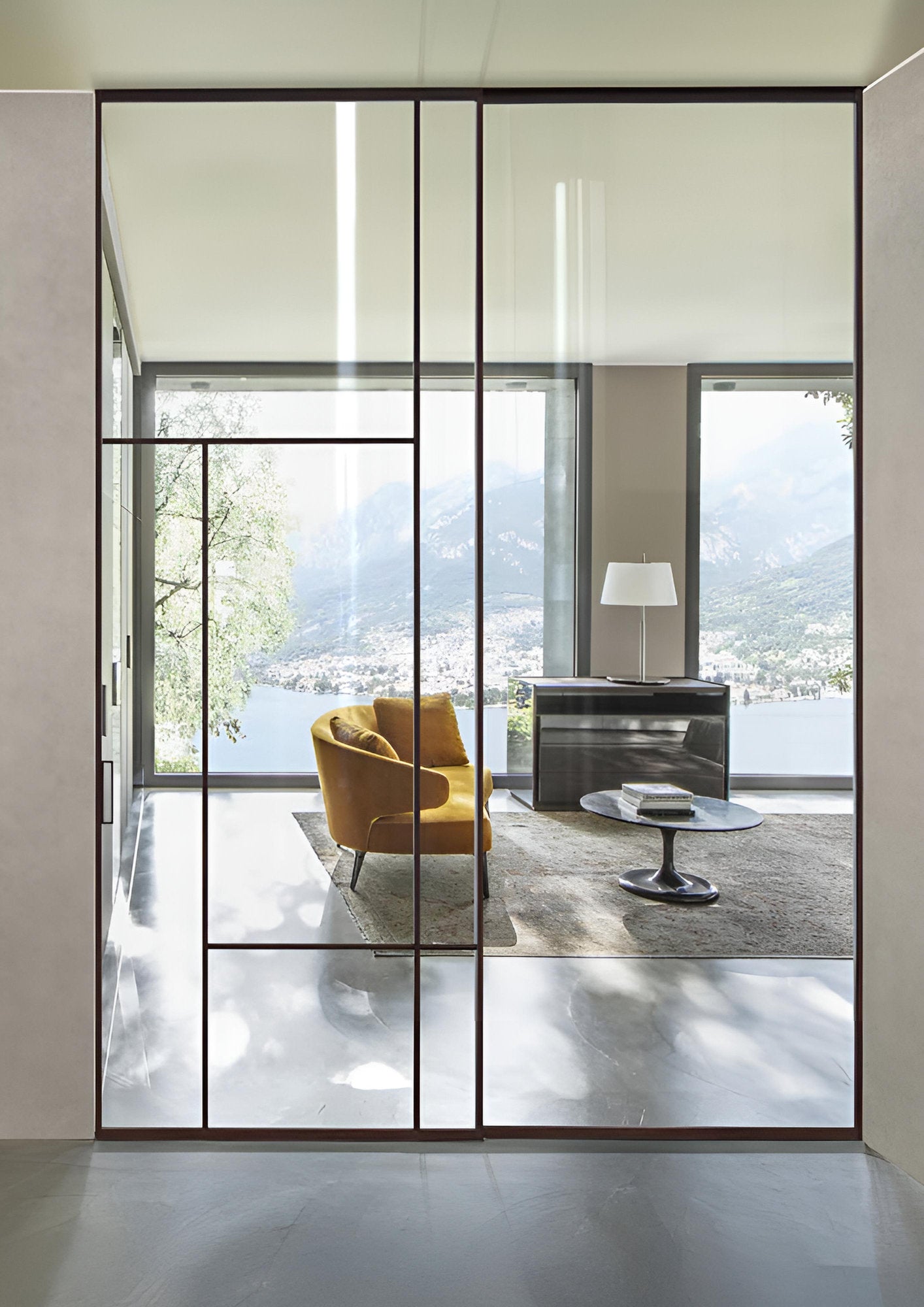 Sistema scorrevole in vetro Viva Porte Bellagio Linee Mondrian con profili in alluminio, divisorio interno